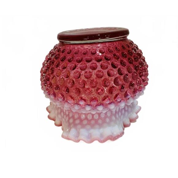Vintage Fenton Cranberry Opalescent Hobnail Glass Vase with Ruffled Edge - Picture 5 of 9